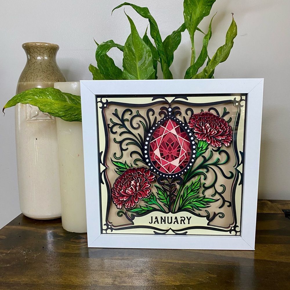 3D January Gemstone Shadowbox